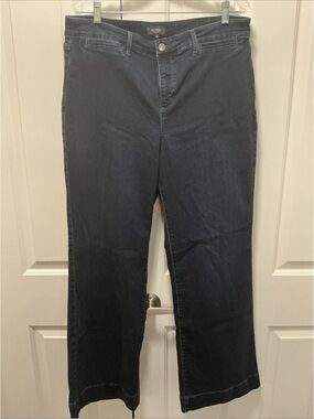 NYDJ Wide Leg Denim Jeans Dark Blue Lift X Tuck Technology Size 14